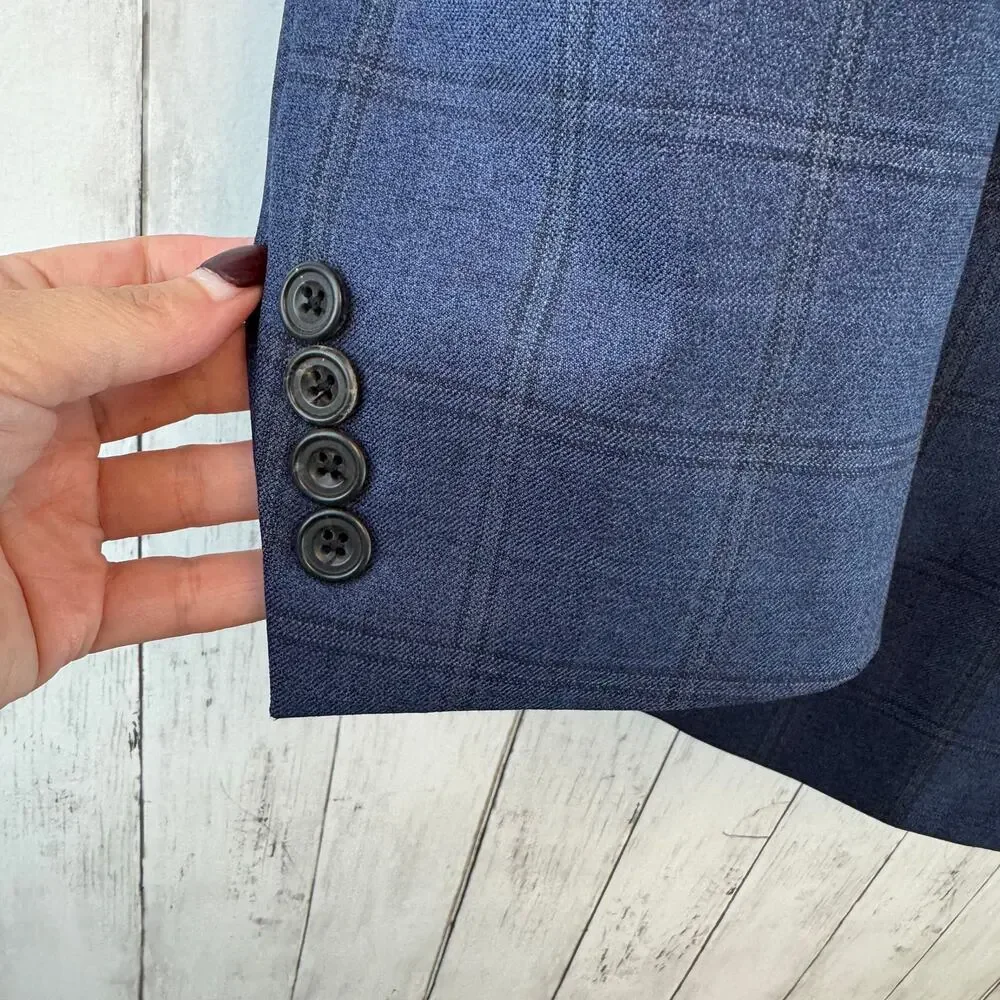 Hickey Freeman Windowpane Worsted Wool Single-Breasted Blazer Sport Size 39R